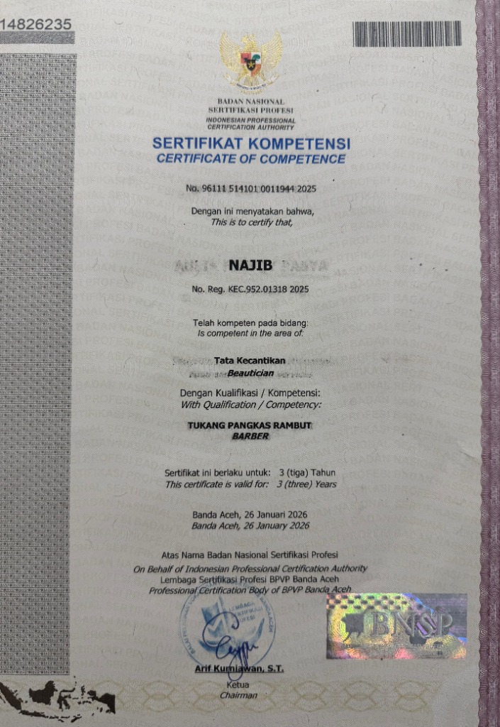 Sertifikat Kompetensi BNSP - Tukang Pangkas Rambut (Barber)